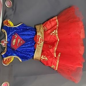 DC Supergirl Tulle, Sparkle & Sequin Dress & Belt Only Girls Sz Medium EUC
